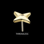 14Kt Gold Threadless Celestial Star with Central CZ Gem Top