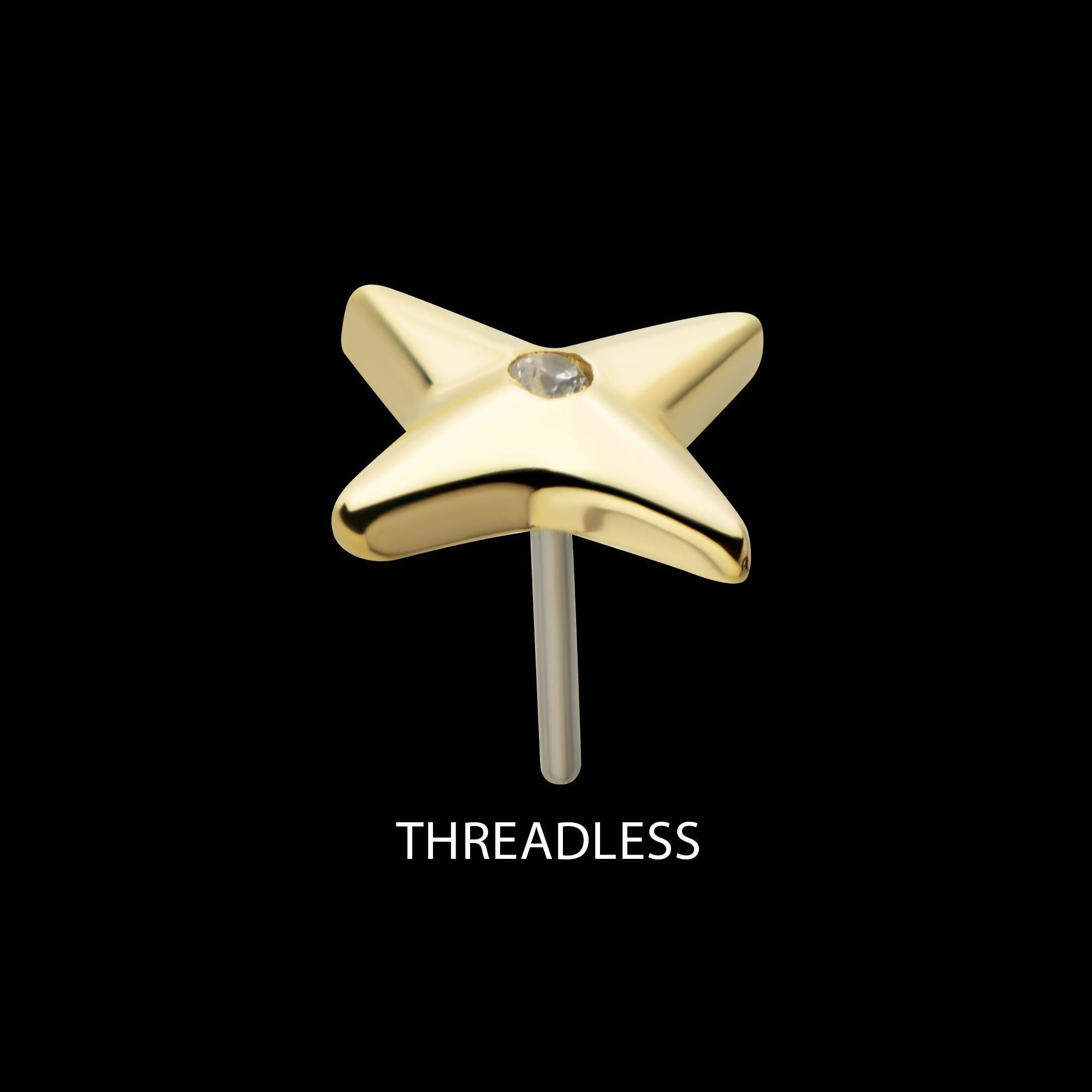 14Kt Gold Threadless Celestial Star with Central CZ Gem Top