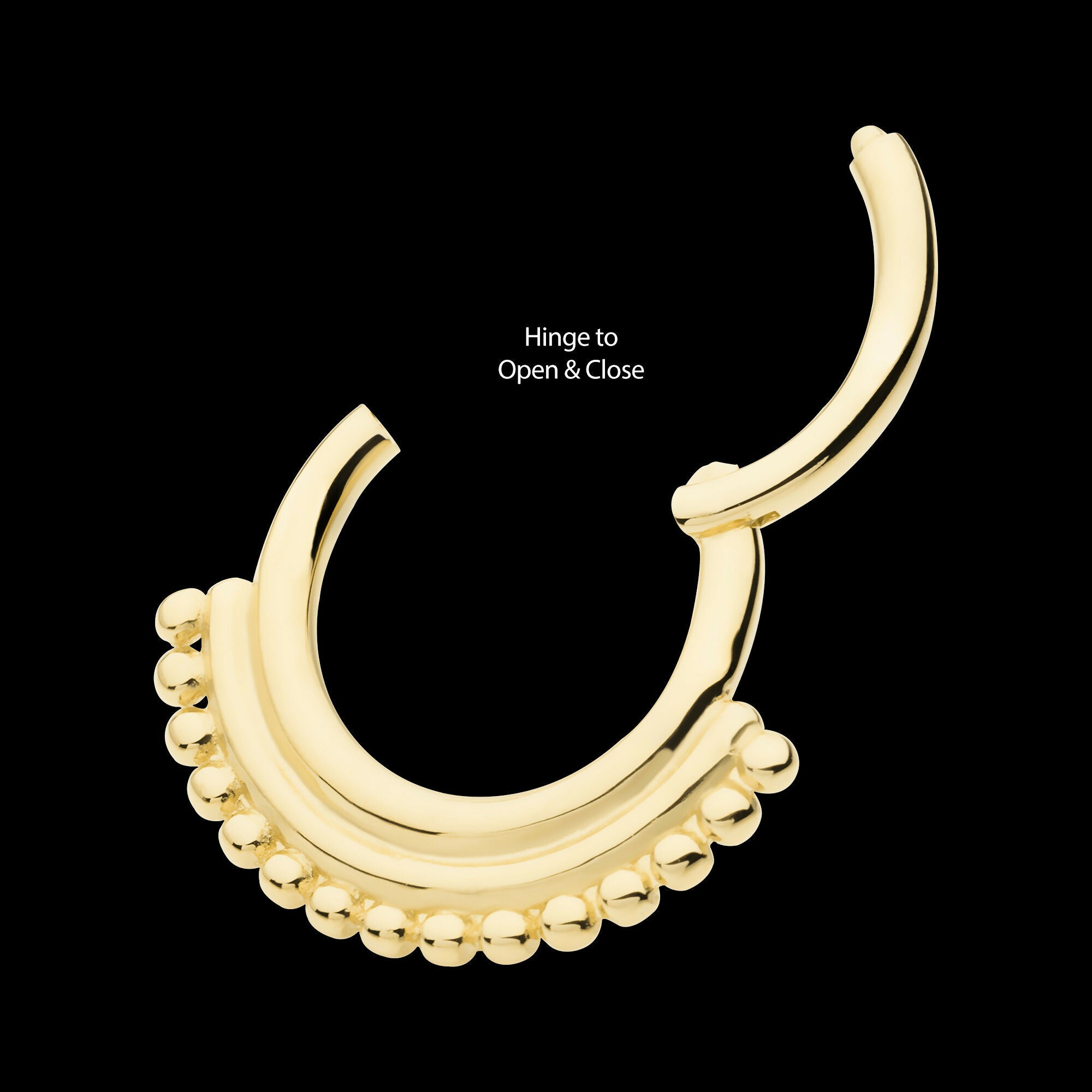 15 Bead Cluster Double Hoop Front Facing Hinged Segment Clicker Earring / Nosering – 14Kt Yellow Gold