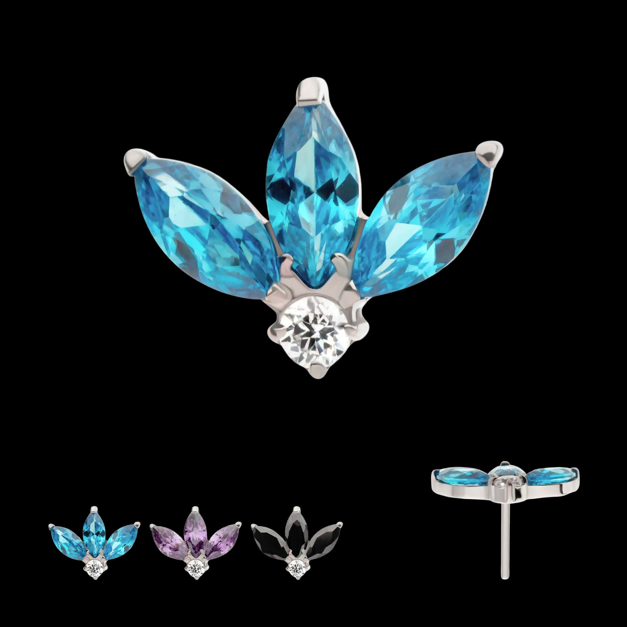 Titanium Threadless 3-Cluster Marquise with Clear Round CZ Fan Shape Top