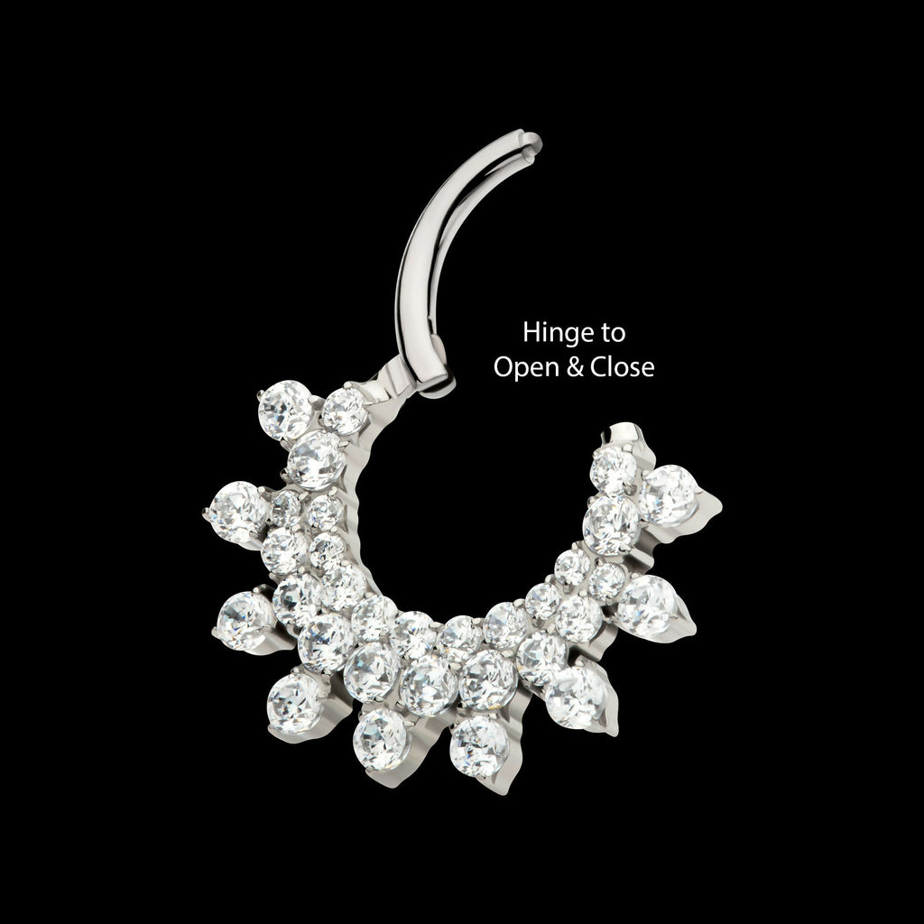 Triple Row Round CZ Front Facing Hinged Segment Clicker Hoop Earring / Nosering – Titanium