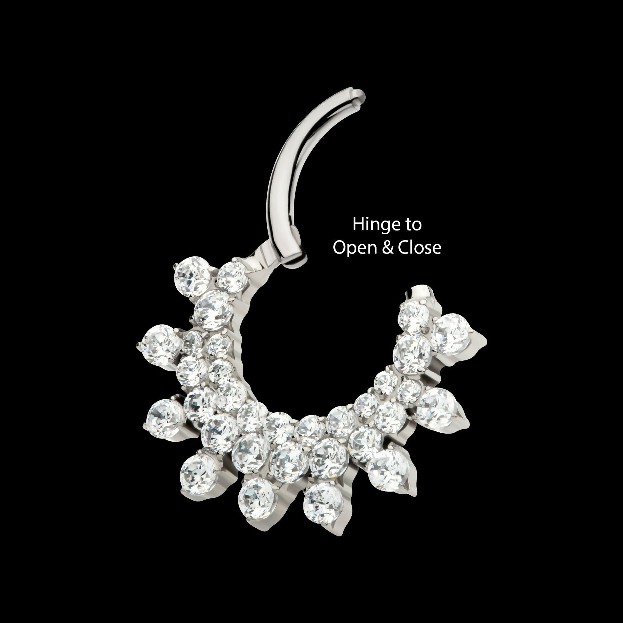 Triple Row Round CZ Front Facing Hinged Segment Clicker Hoop Earring / Nosering – Titanium
