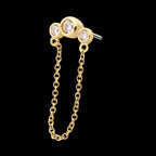 14Kt Yellow Gold Threadless with Bezel Set CZ 3-Cluster Top with Dangling Chain