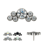 3.5mm Bezel Round CZ/Opal with 3-Gem Cluster Flatback Stud Earring / Nosering - Opal & CZ & Opal & CZ in Titanium