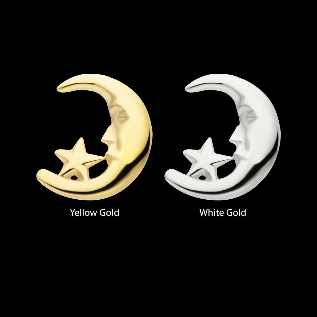 14Kt Gold Threadless Moon Face & Star Top