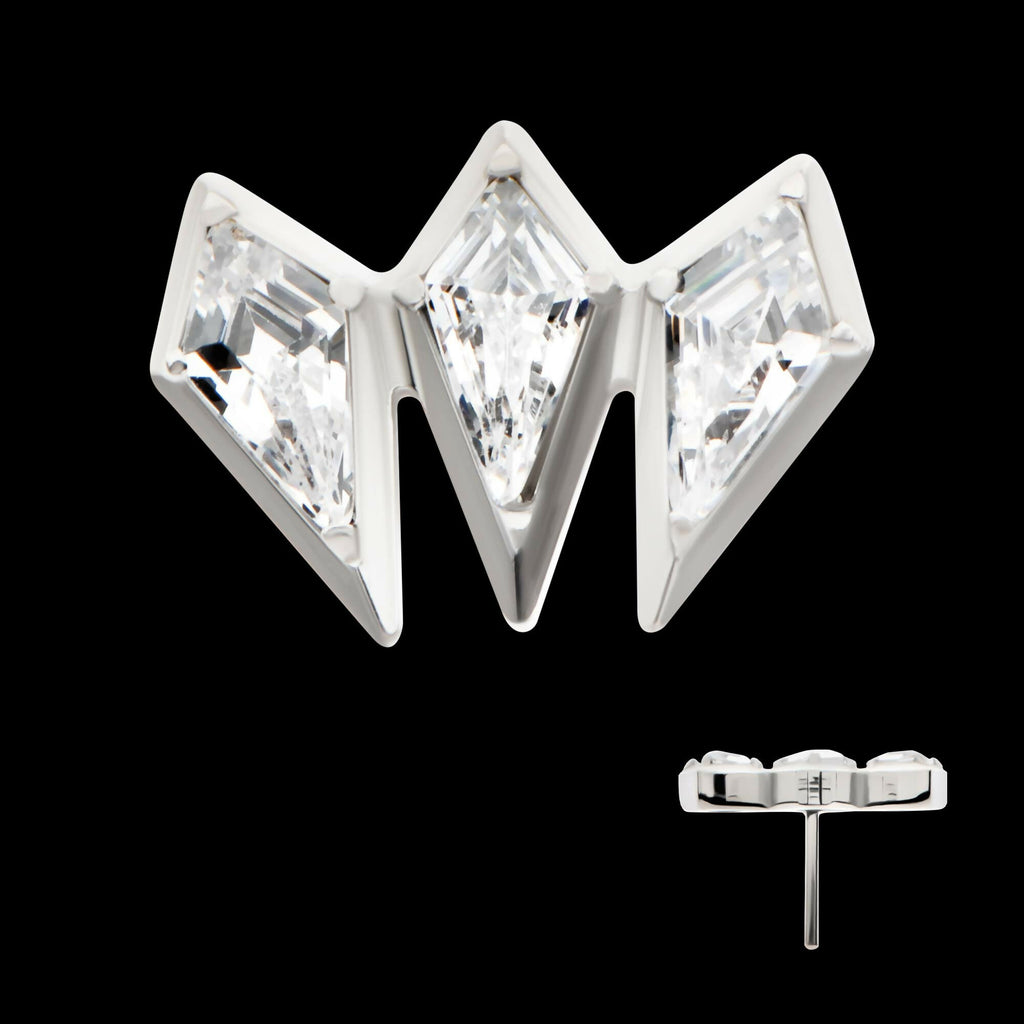 Titanium Threadless Kite Shape CZ 3-Cluster Top