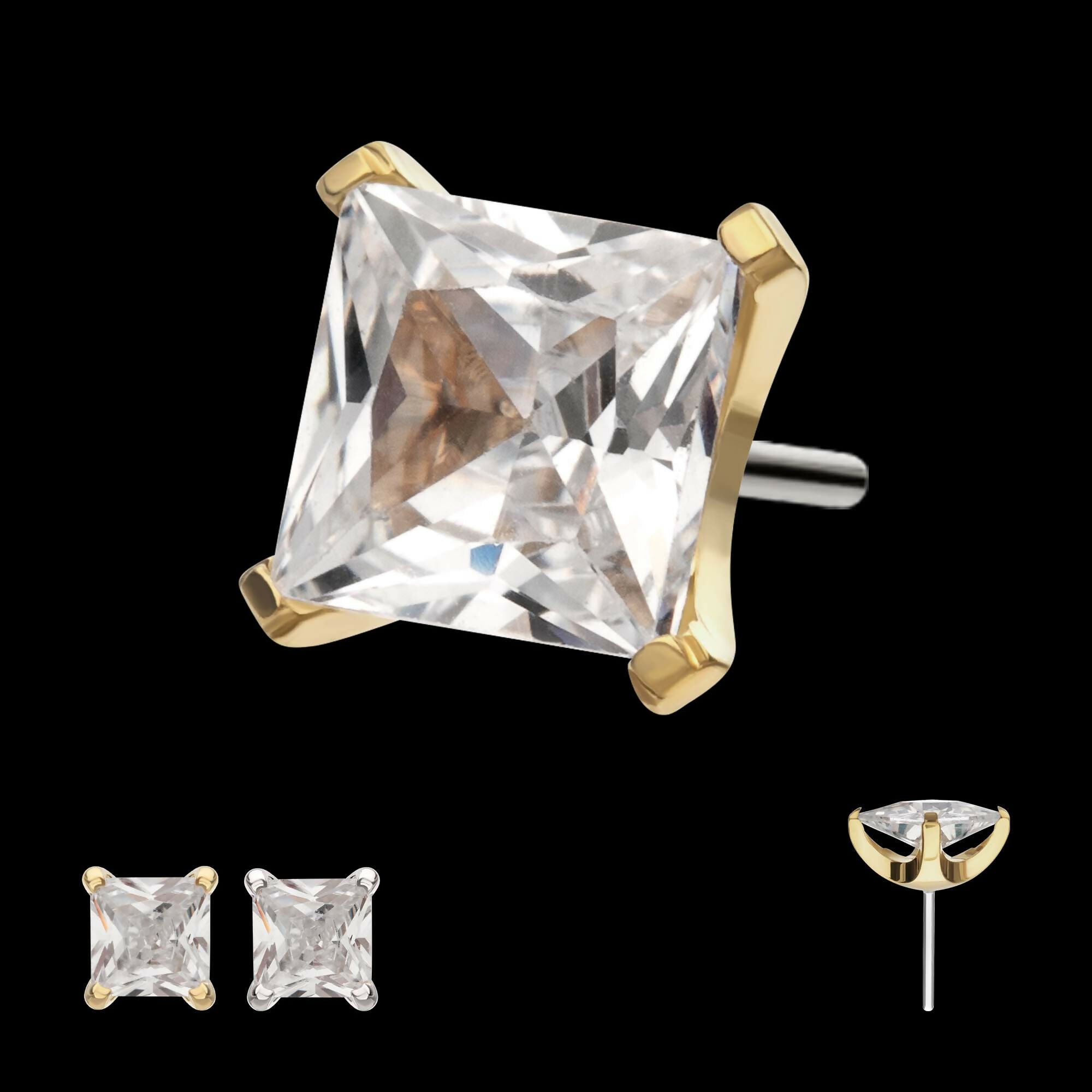 14Kt Gold Threadless 4 Prong Set Princess Cut Gem Top