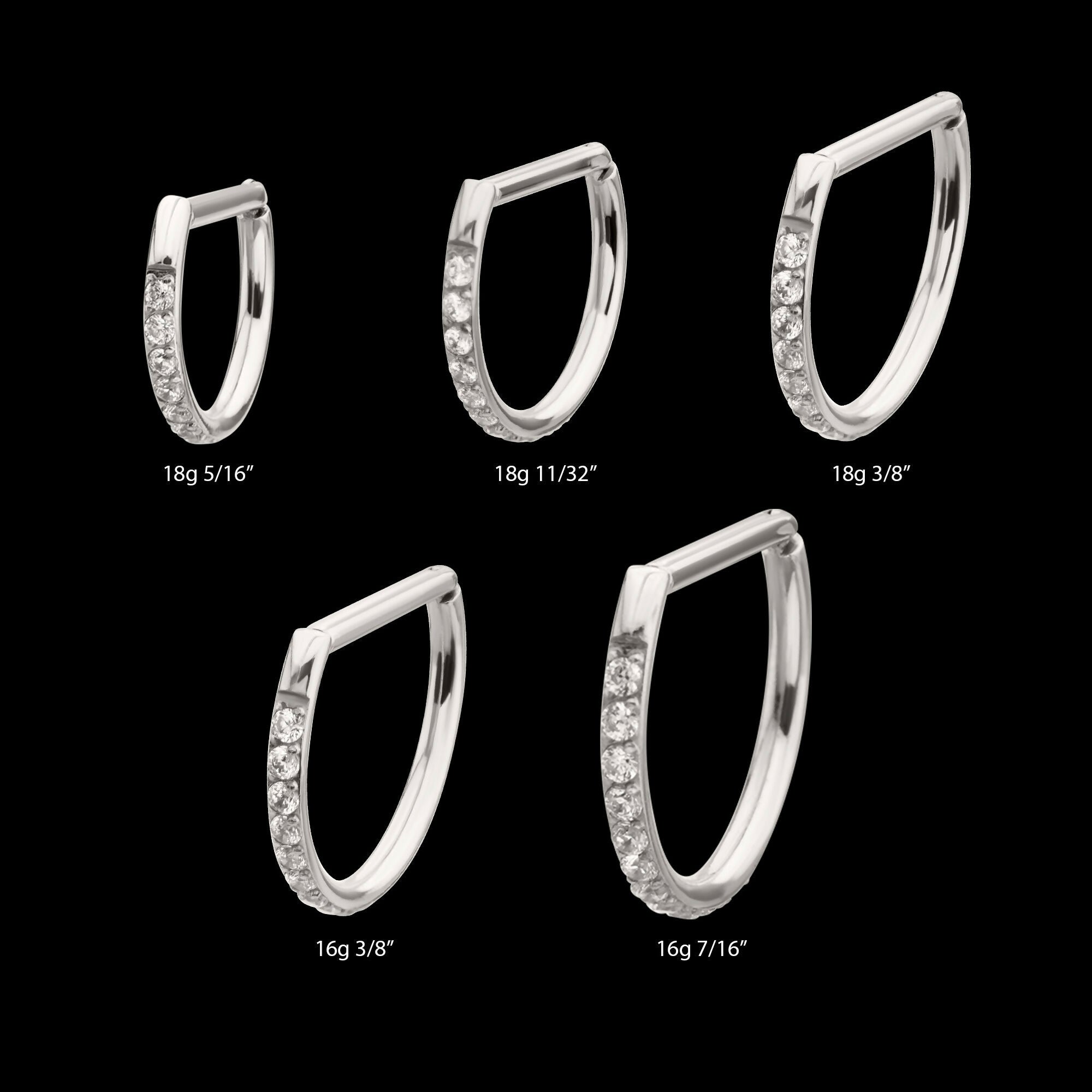 D-Ring Clicker with CNC Set Clear CZ Gem Hoop Earring / Nosering – Titanium