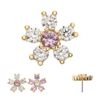 Cherry Blossom Flower with 5-Petal Prong Set Gem Flatback Stud Earring / Nosering - Gem in 14Kt Yellow Gold