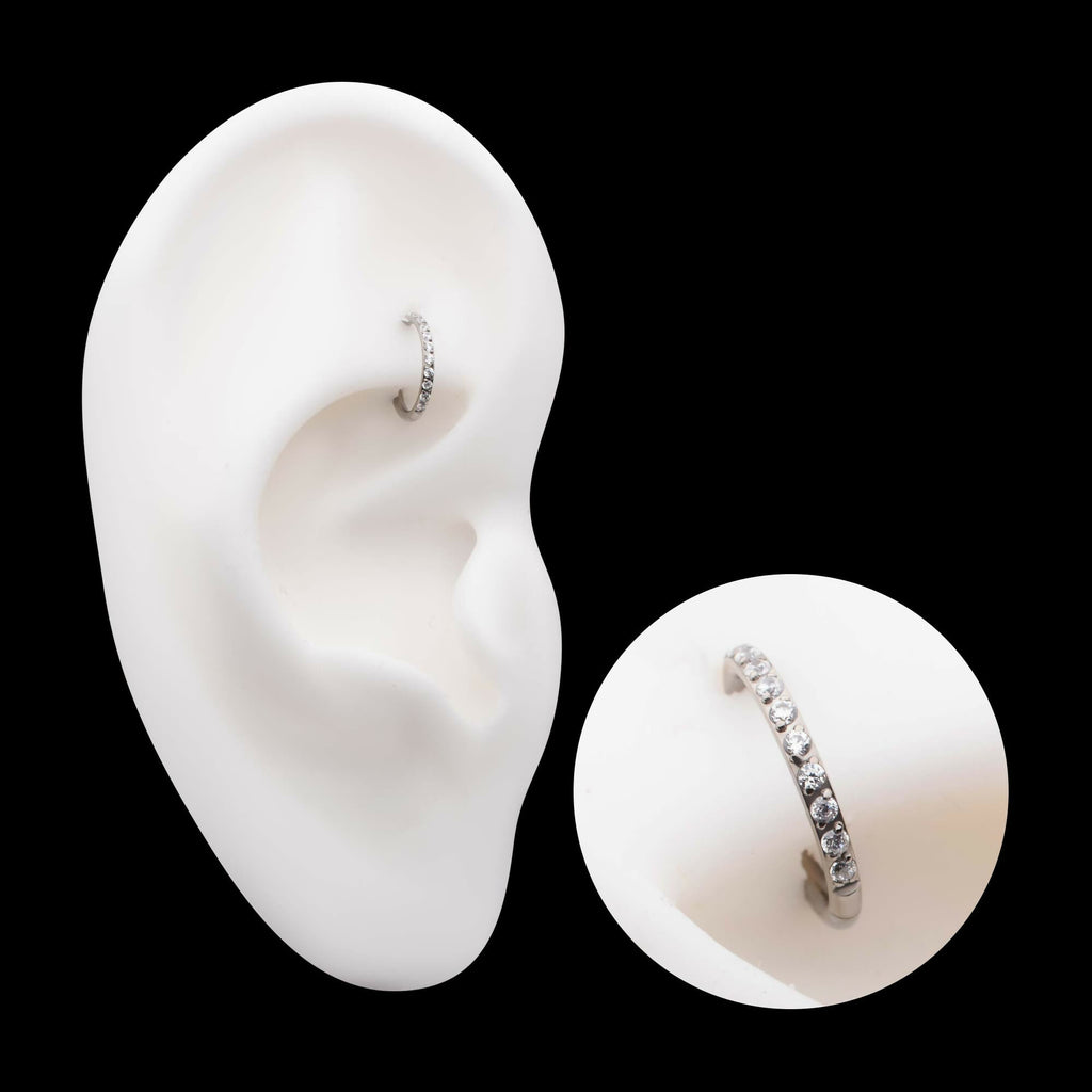 Titanium with 1mm CNC Set Clear CZ Eternity Gem Side Facing Hinged Segment Clicker