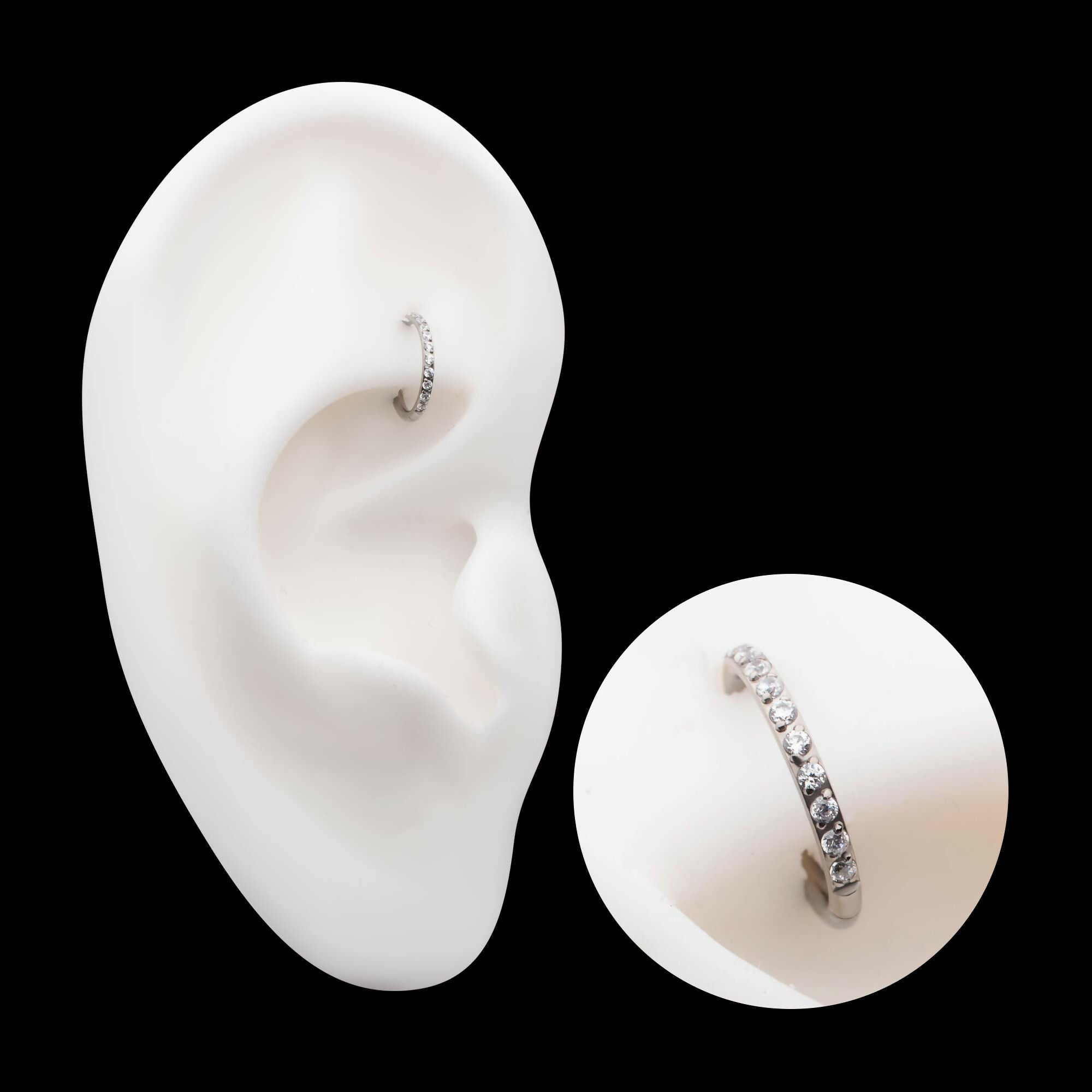 Titanium with 1mm CNC Set Clear CZ Eternity Gem Side Facing Hinged Segment Clicker