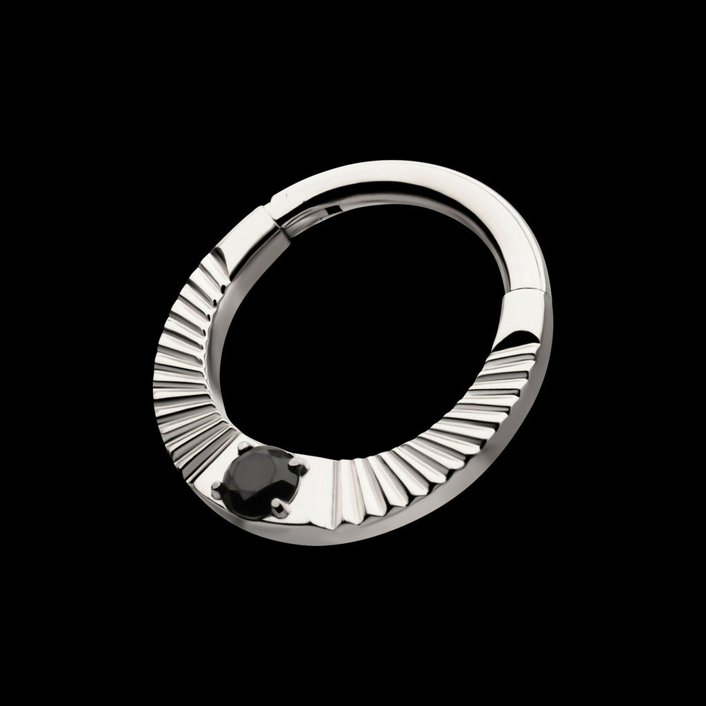 Radiant Hoop with Black Prong Set Gem Front Facing Hinged Segment Clicker Earring / Nosering – Titanium