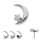 Crescent Moon with Prong Set CZ Flatback Stud Earring / Nosering - CZ in Titanium