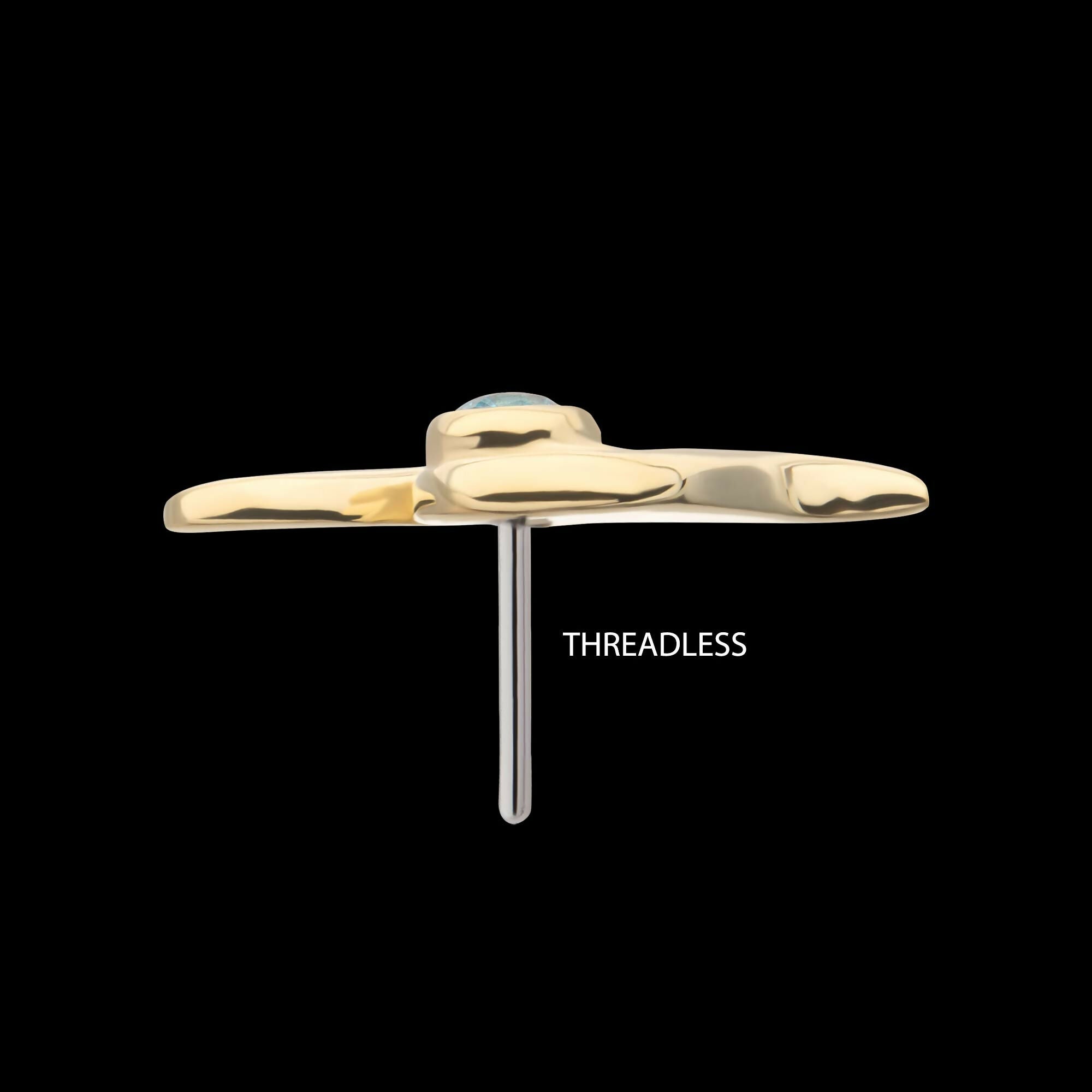 14Kt Yellow Gold Threadless Delicate Waterwave Top with Bezel Gem