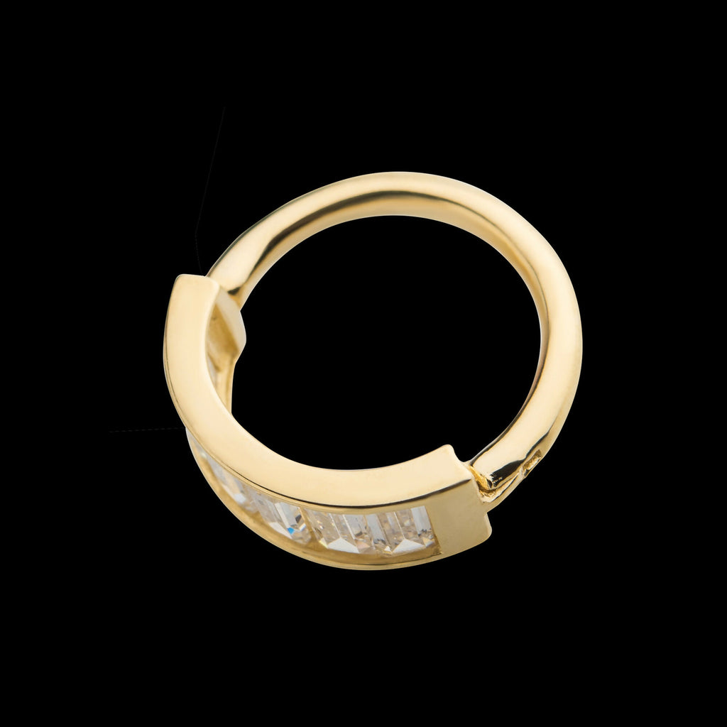 6 Baguette Clear CZ Side Facing Hinged Segment Clicker Hoop Earring / Nosering – 14Kt Gold