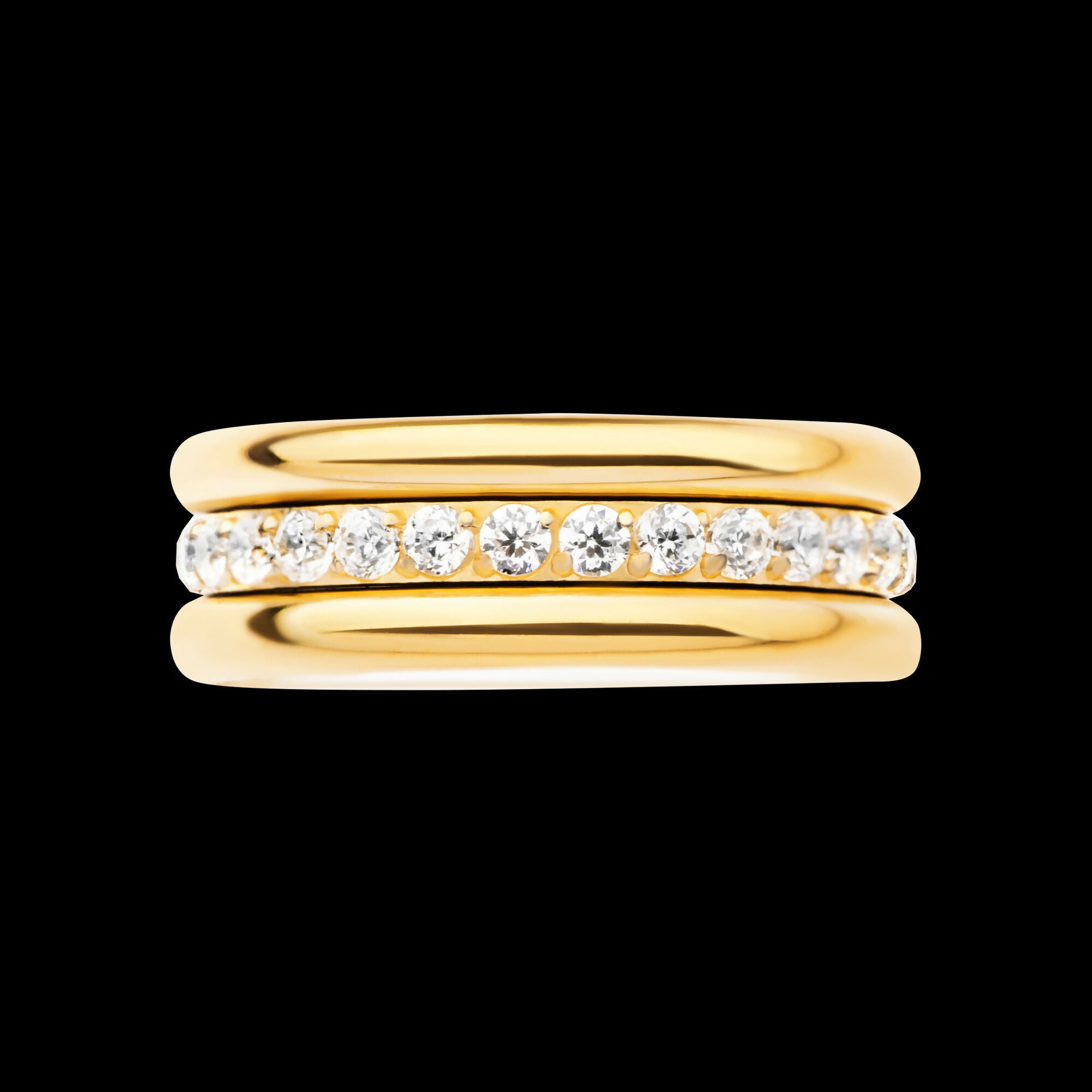 24Kt Gold PVD Titanium Triple Stacked with CNC Set CZ Center Line Side Facing Hinged Segment Clicker Hoop Earring / Nosering