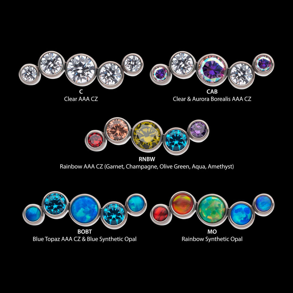 Titanium Threadless Bezel Set CZ/Opal Oscillating 5-Cluster Top