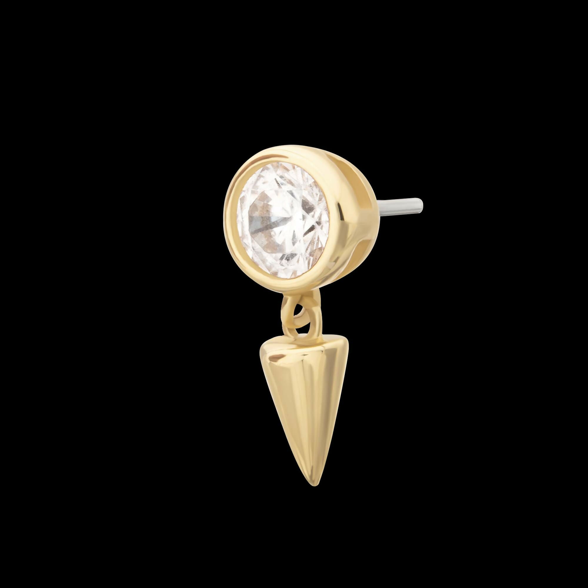 14Kt Gold Threadless Bezel Round Gem Top with Spike Dangle