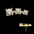 14Kt Yellow Gold Threadless with Prong Set CZ 3-Cluster Top
