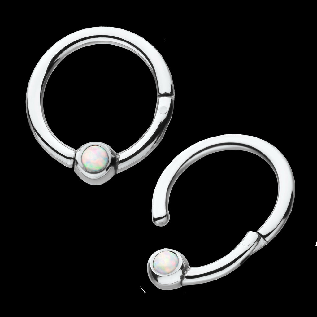 White Opal Hinged Segment Ring Earring / Nosering – Titanium