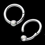White Opal Hinged Segment Ring Earring / Nosering – Titanium