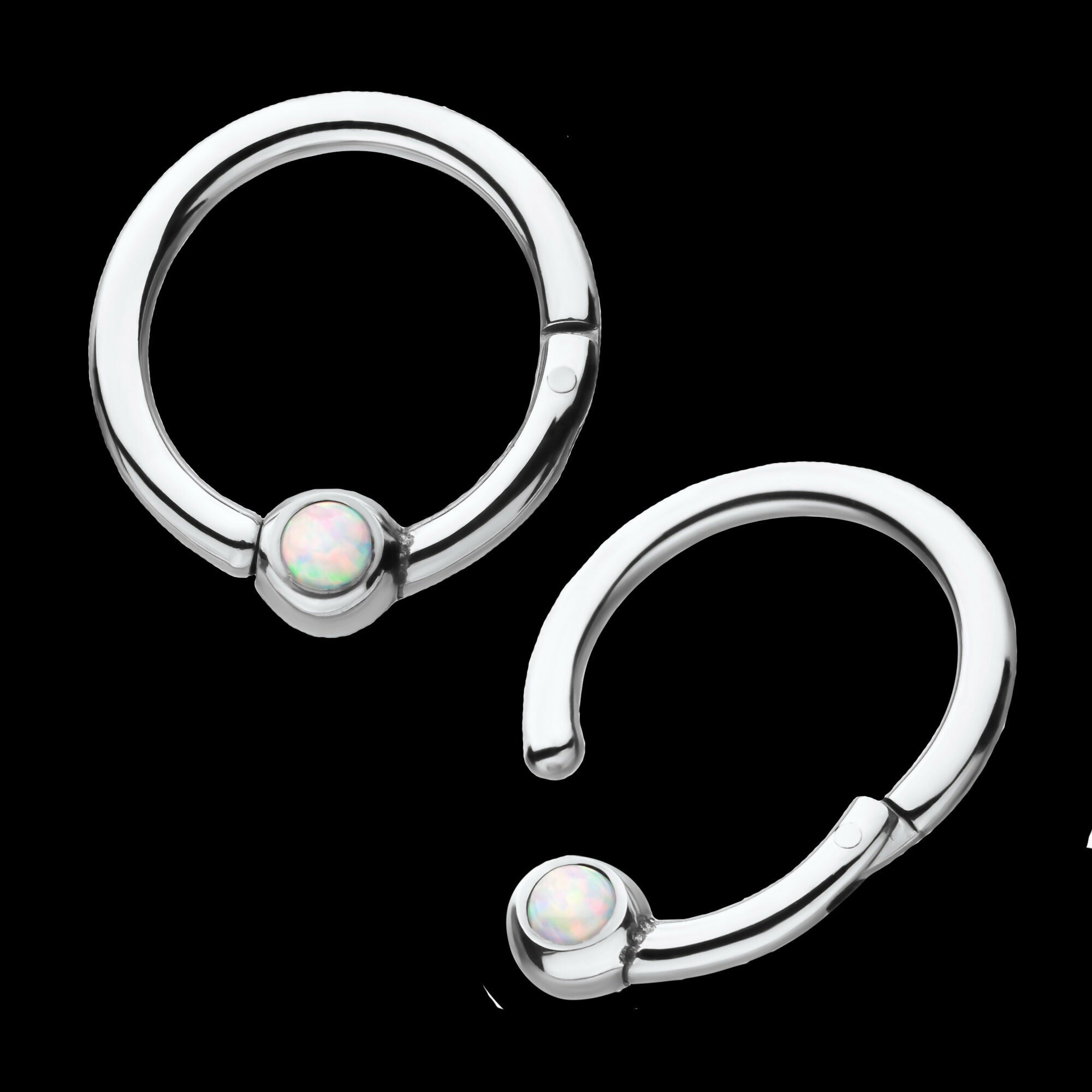 White Opal Hinged Segment Ring Earring / Nosering – Titanium