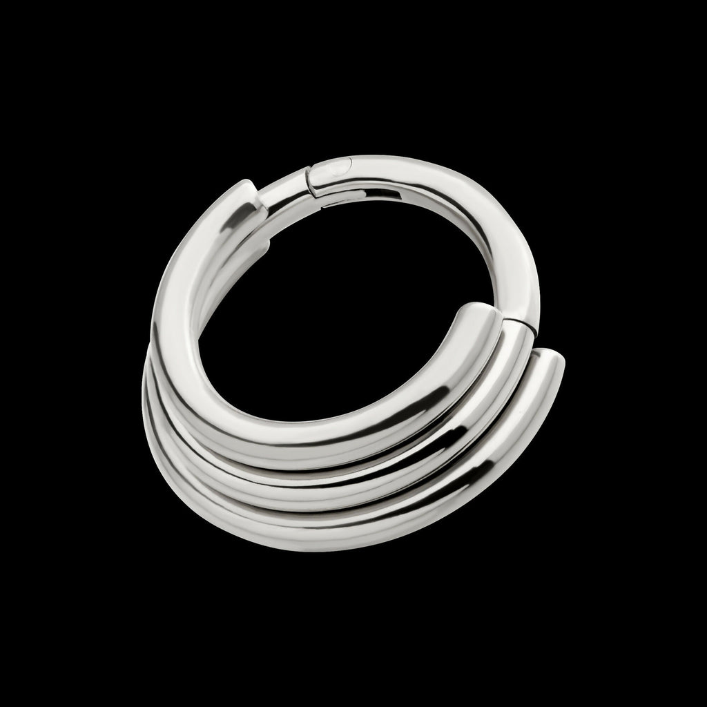 Triple Stacked Side Facing Hinged Segment Clicker Hoop Earring / Nosering – Titanium