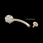 14Kt Yellow Gold Internally Threaded Double Round 6-Prong White Opal Fixed Bottom Navel