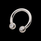 Internally Threaded Forward Facing Bezel Set Round Gem Circular Barbell Earring / Nosering – Titanium