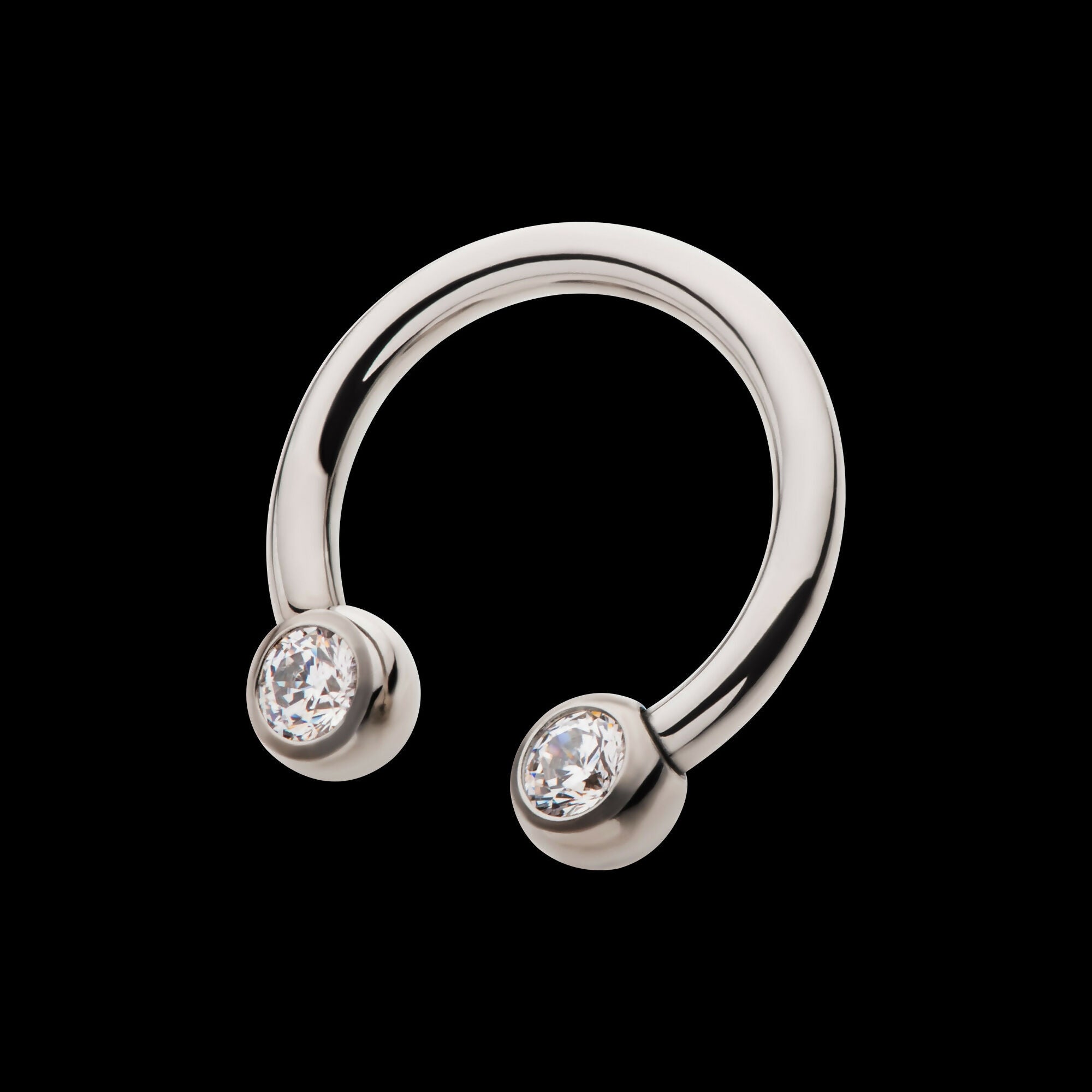 Internally Threaded Forward Facing Bezel Set Round Gem Circular Barbell Earring / Nosering – Titanium