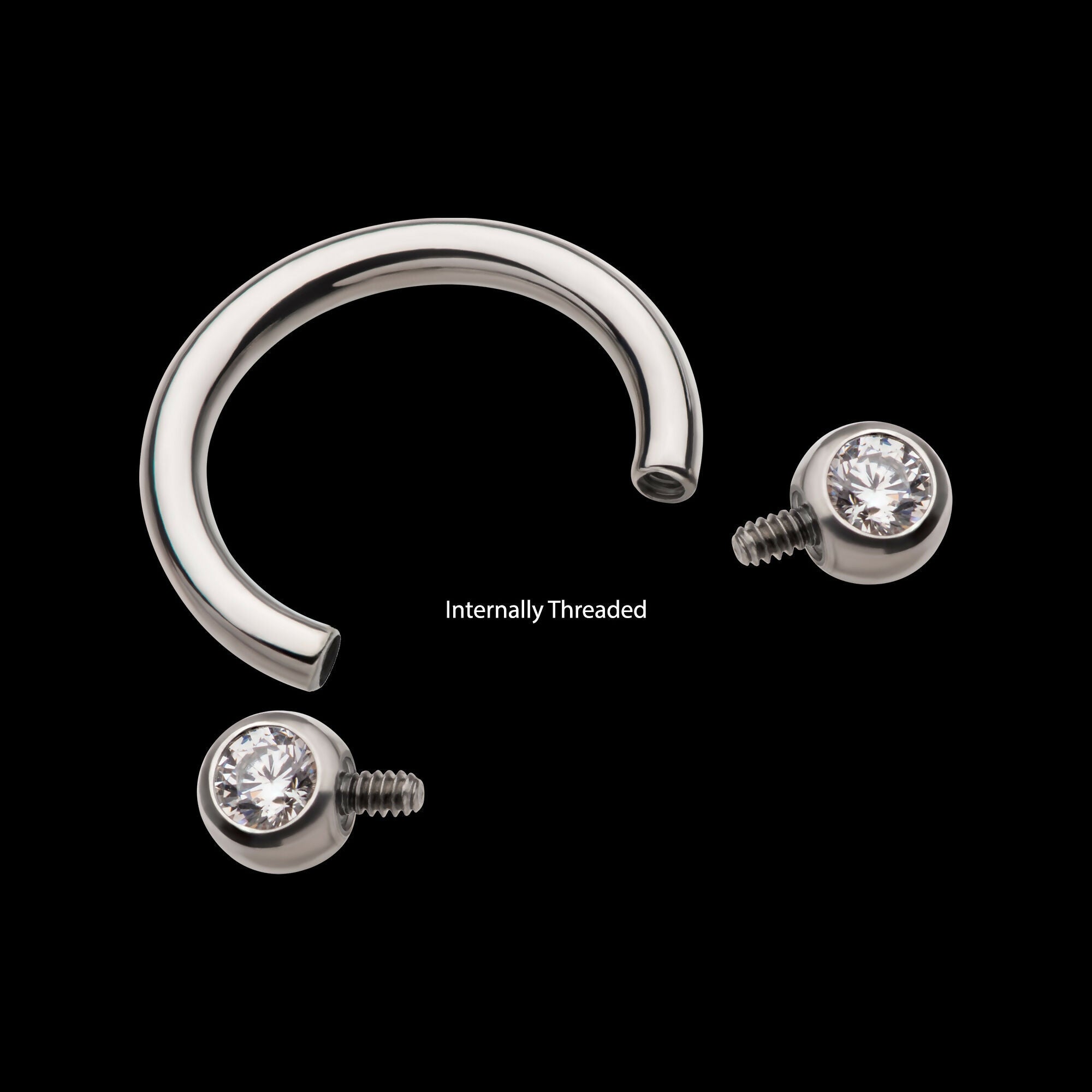 Internally Threaded Forward Facing Bezel Set Round Gem Circular Barbell Earring / Nosering – Titanium