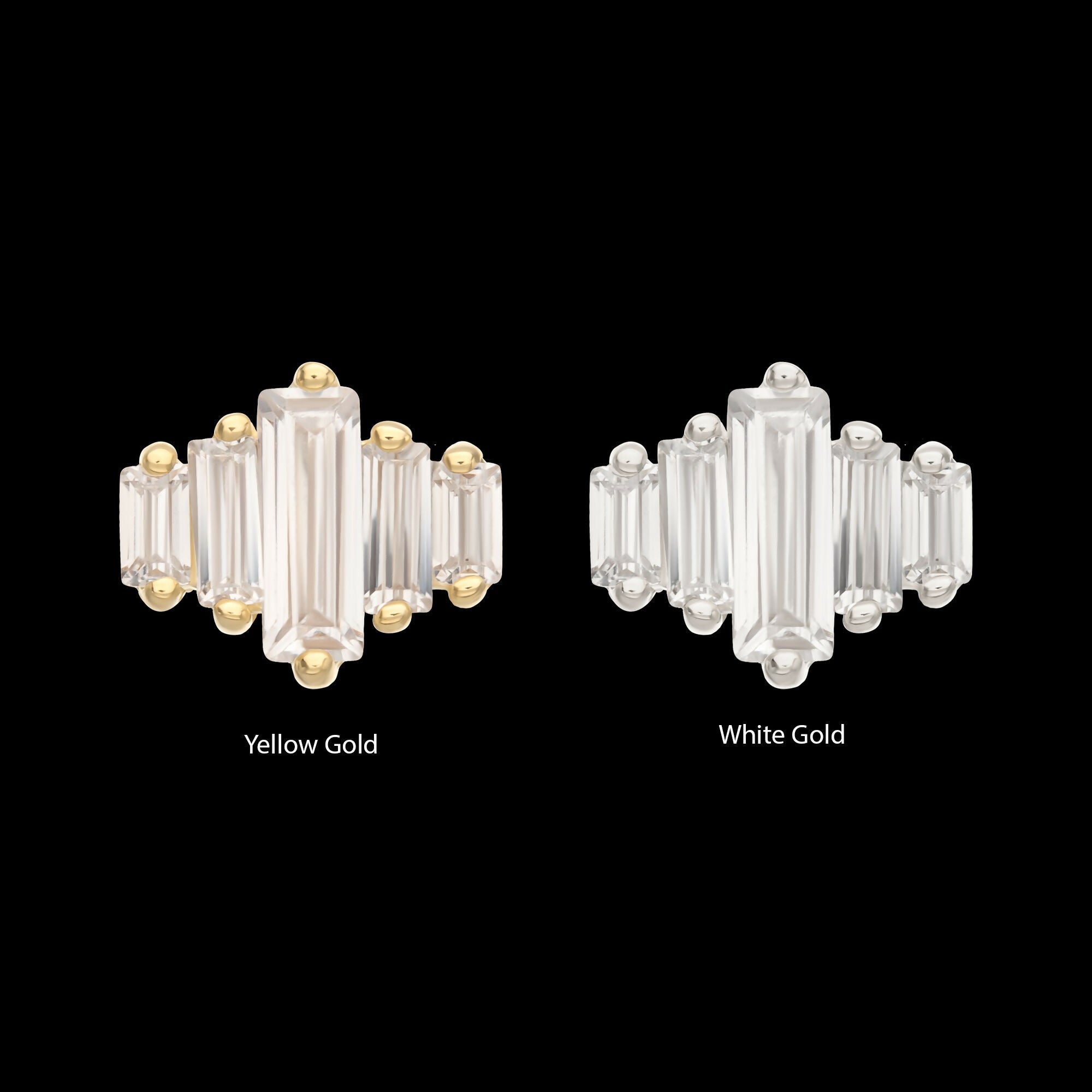 14Kt Gold Threadless 3D Geometric Baguette Gem Top