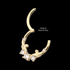 Double Swirled Vine with Prong Set Front Facing Hinged Segment Clicker Hoop Earring / Nosering – 14Kt Yellow Gold