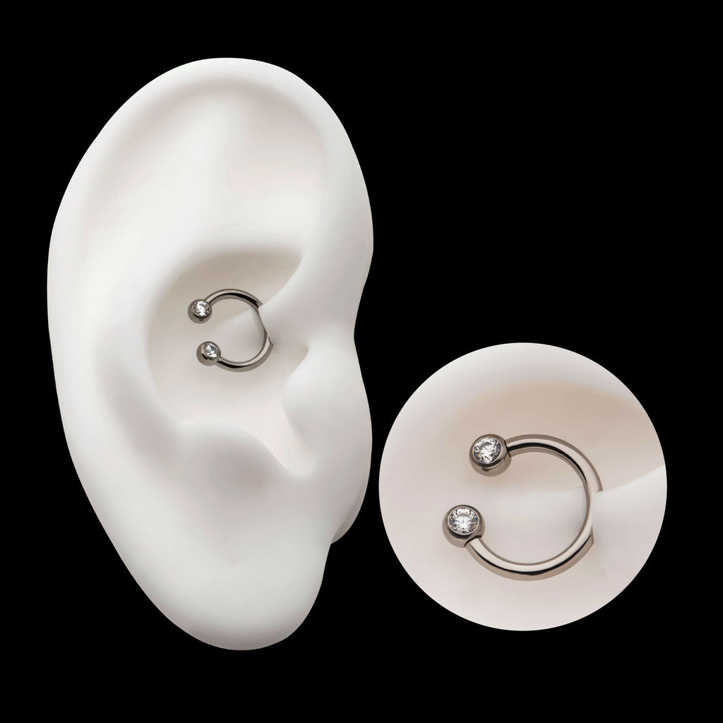 Internally Threaded Forward Facing Bezel Set Round Gem Circular Barbell Earring / Nosering – Titanium