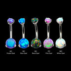 Internally Threaded Prong Set Double Synthetic Opal Navel Curves Earring / Nosering – Titanium
