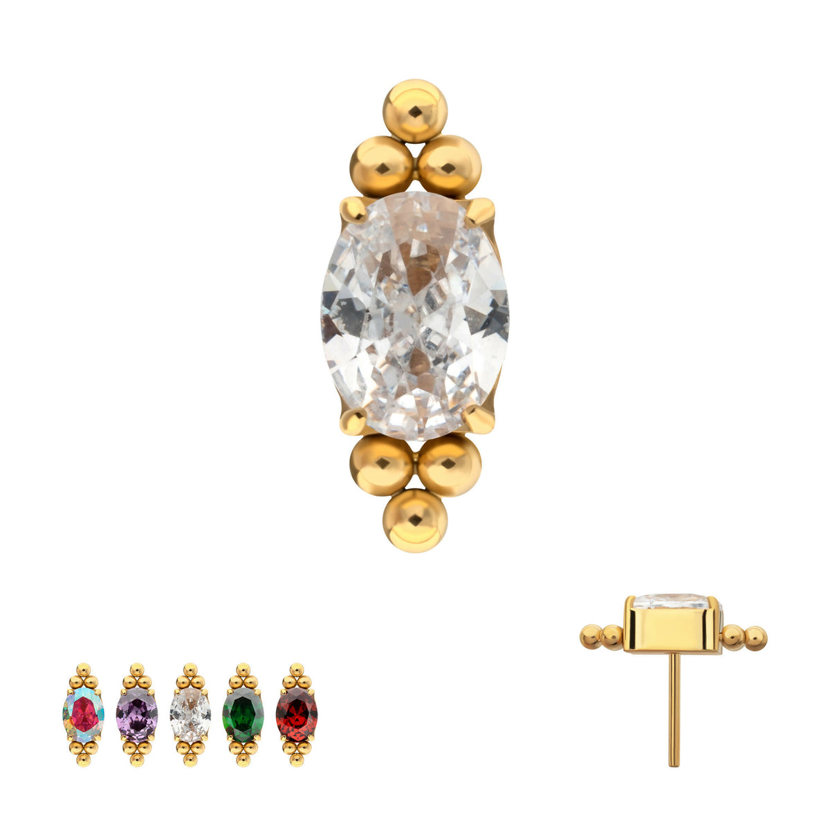 Nova Oval Prong Set Gem Flatback Stud Earring / Nosering - Gem in 24Kt Gold PVD Titanium