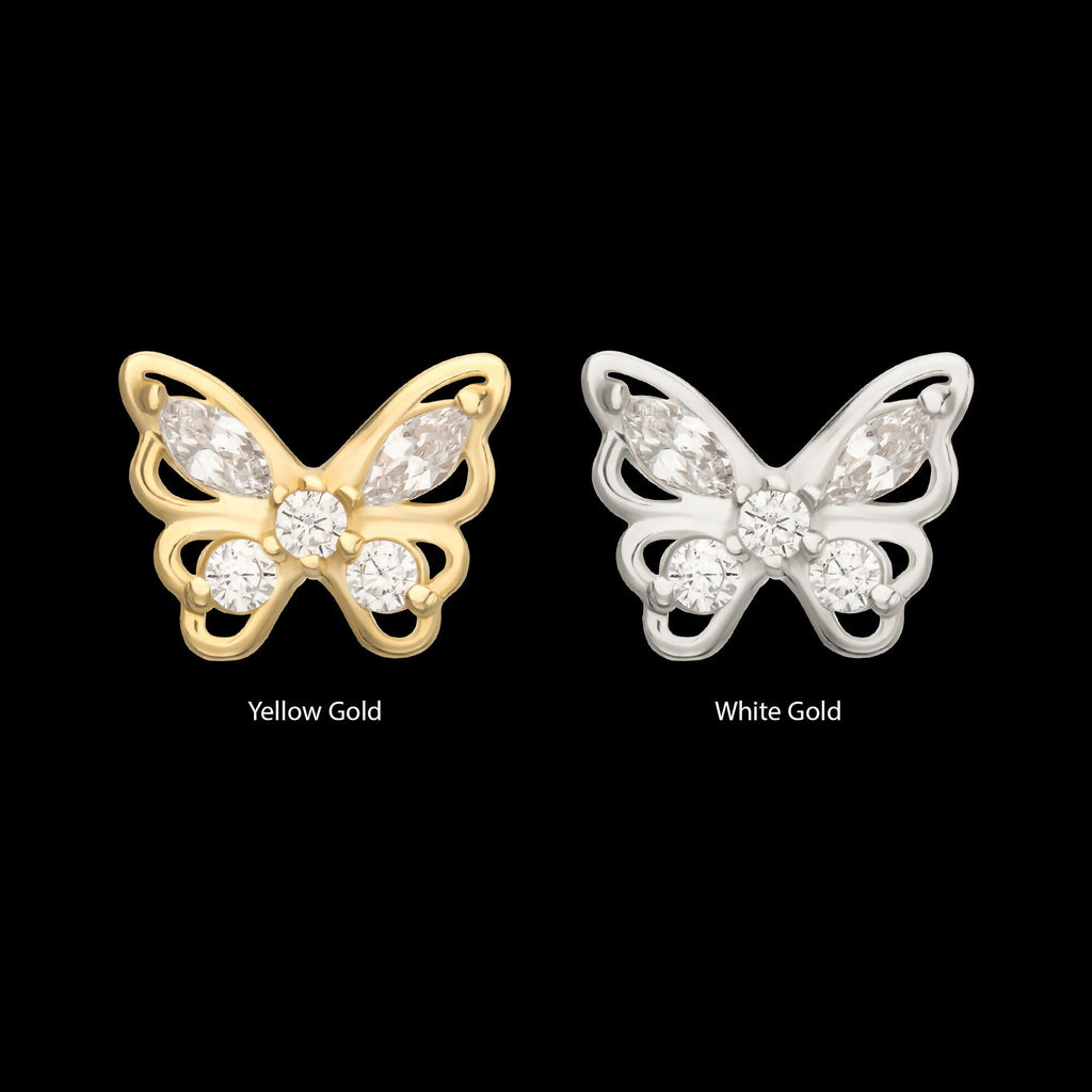 14Kt Gold Threadless 3D Butterfly Round & Marquise Gem Top