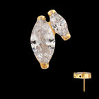 24Kt Gold PVD Titanium Threadless V-Prong Dual Marquise CZ Gem Top