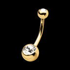 24Kt Gold PVD Titanium Internally Threaded Double Bezel Set Swarovski Crystal Fixed Bottom Navel Earring / Nosering