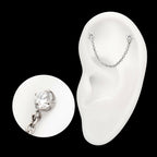 Titanium Threadless Double Prong Set Gem Top with Rolo Chain Dangle