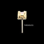14Kt Yellow Gold Threadless Emerald Cut Pink CZ Top