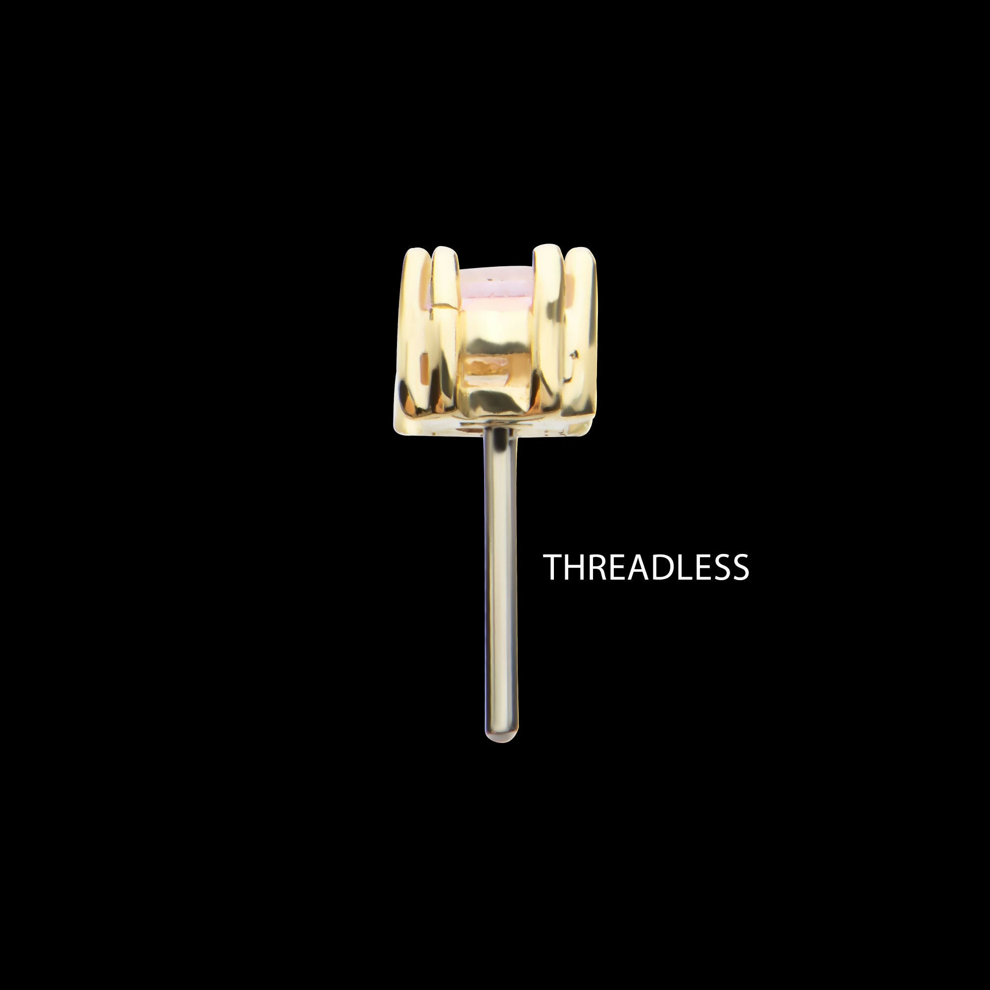 14Kt Yellow Gold Threadless Emerald Cut Pink CZ Top