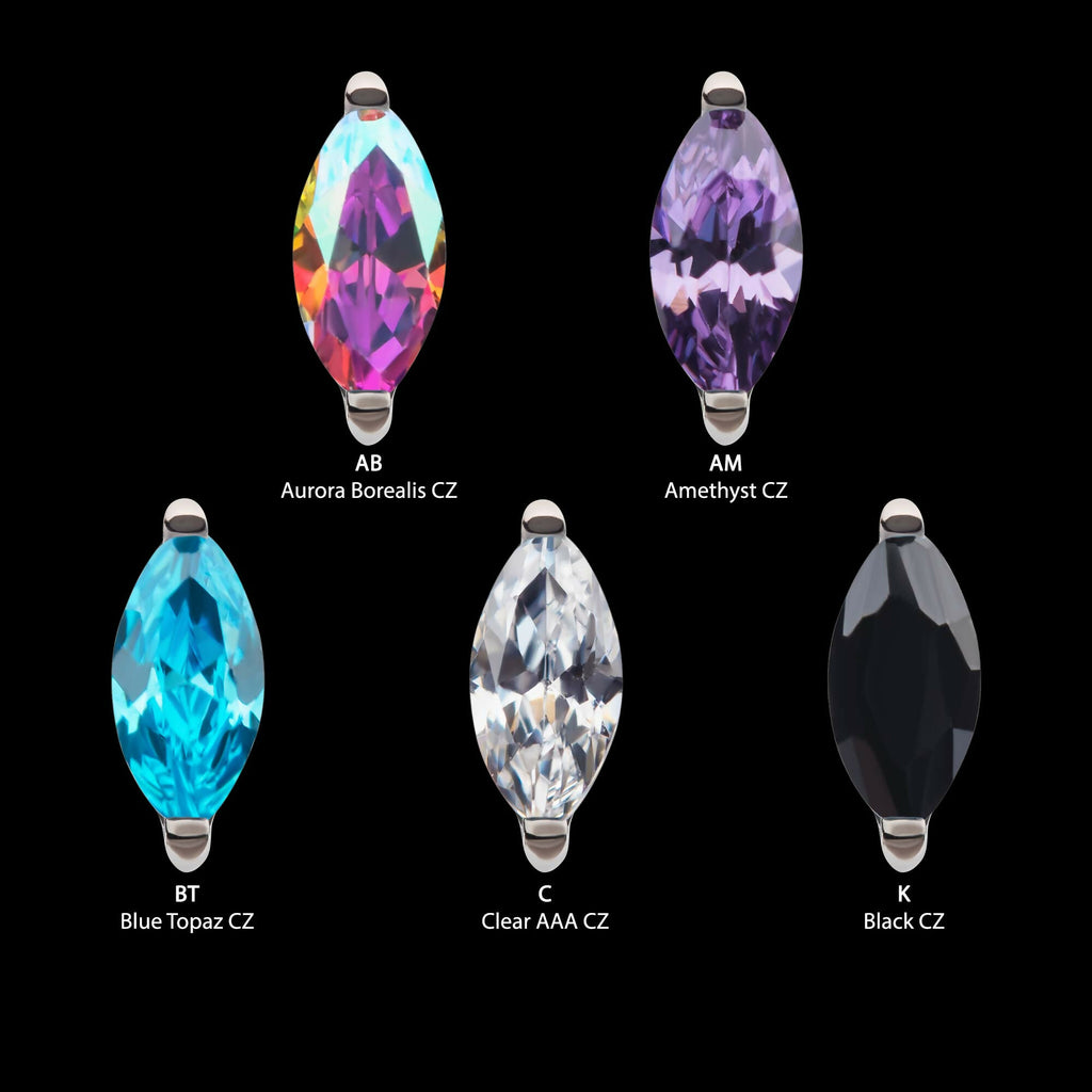 Titanium Threadless with 2-Prong Marquise CZ Top