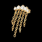 24Kt Gold PVD Titanium Threadless 5-Cluster Round AAA CZ Top with 5 Dangle Chains