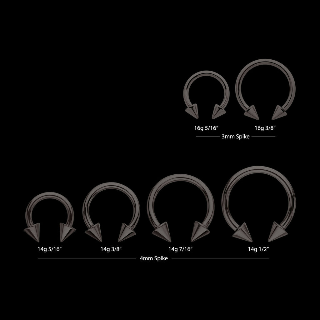 Black PVD Titanium Internally Threaded Spike Ends Circular Barbell Earring / Nosering