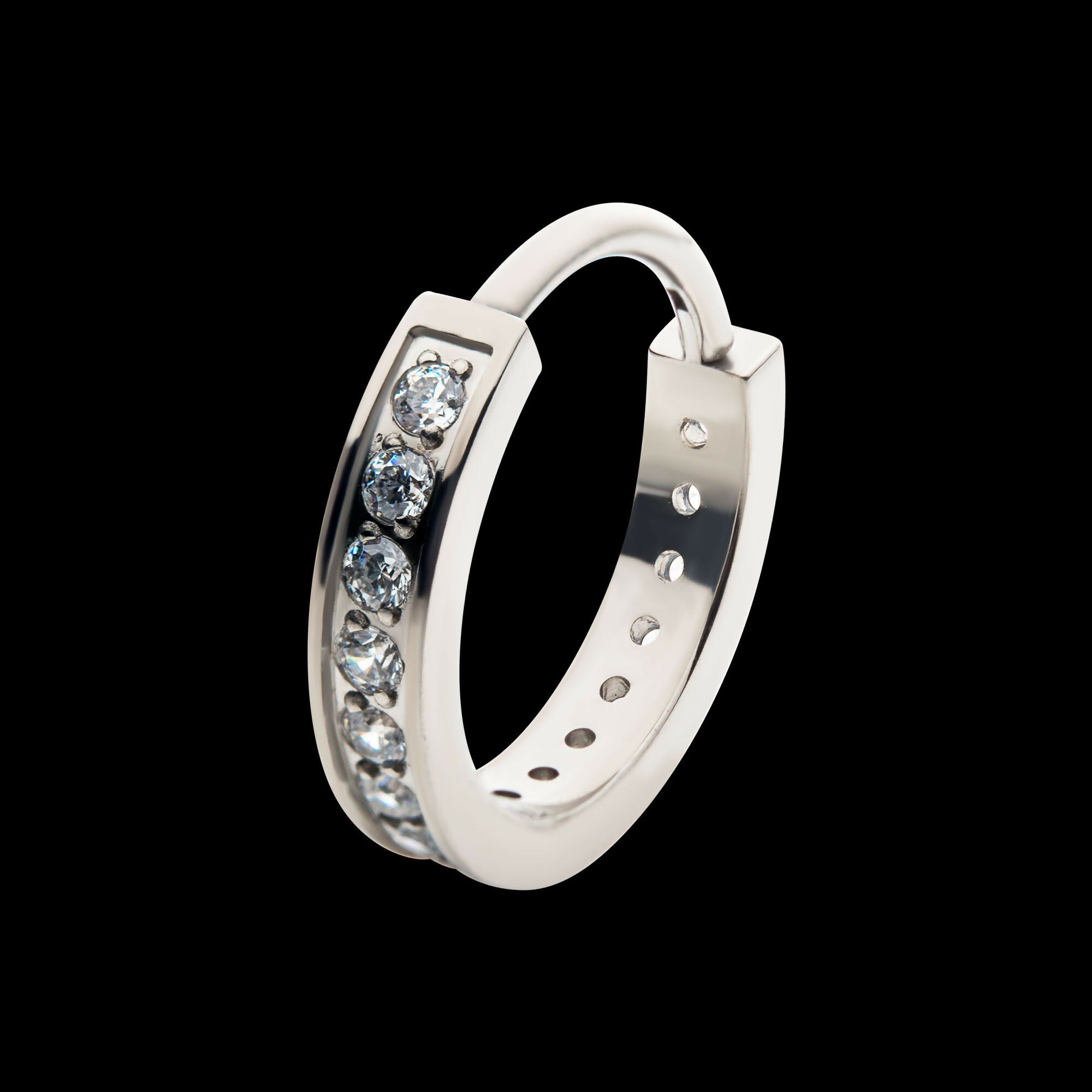 Prong Set Clear AAA CZ 2.5mm Thick Hinged Segment Clicker Hoop Earring / Nosering – Titanium