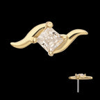 14Kt Yellow Gold Threadless Wave with Prong Set Princess Cut Gem Top