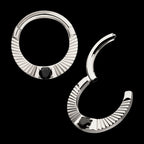 Radiant Hoop with Black Prong Set Gem Front Facing Hinged Segment Clicker Earring / Nosering – Titanium