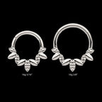 Clustered Hammered & Shiny 3-Petal Flower Front Facing Hinged Segment Clicker Hoop Earring / Nosering – Titanium