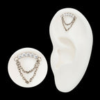 Titanium Threadless 5-Cluster Round AAA CZ Curved Bar Top with 2 Tier Dangle Chain